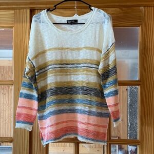 Women's Free As A Bird Colorful Striped Lightweight Pullover Slouchy Sweater L